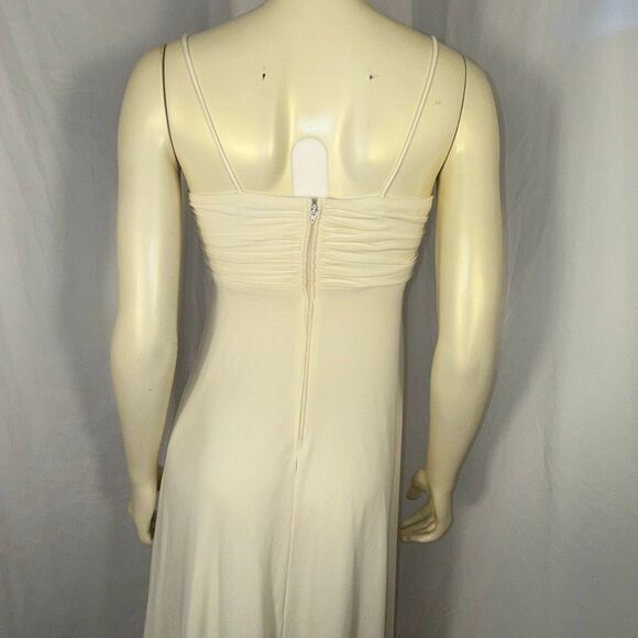 Vintage 1970s Ivory Slip Dress Bias Cut Maxi Gown Ruched Bust Spaghetti Strap Bo - Picture 10 of 15